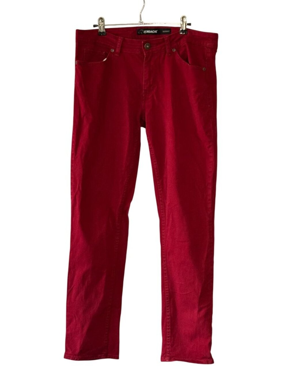 Jordache Women Size 12 Red Skinny Jeans Mid Rise Five Pocket Denim